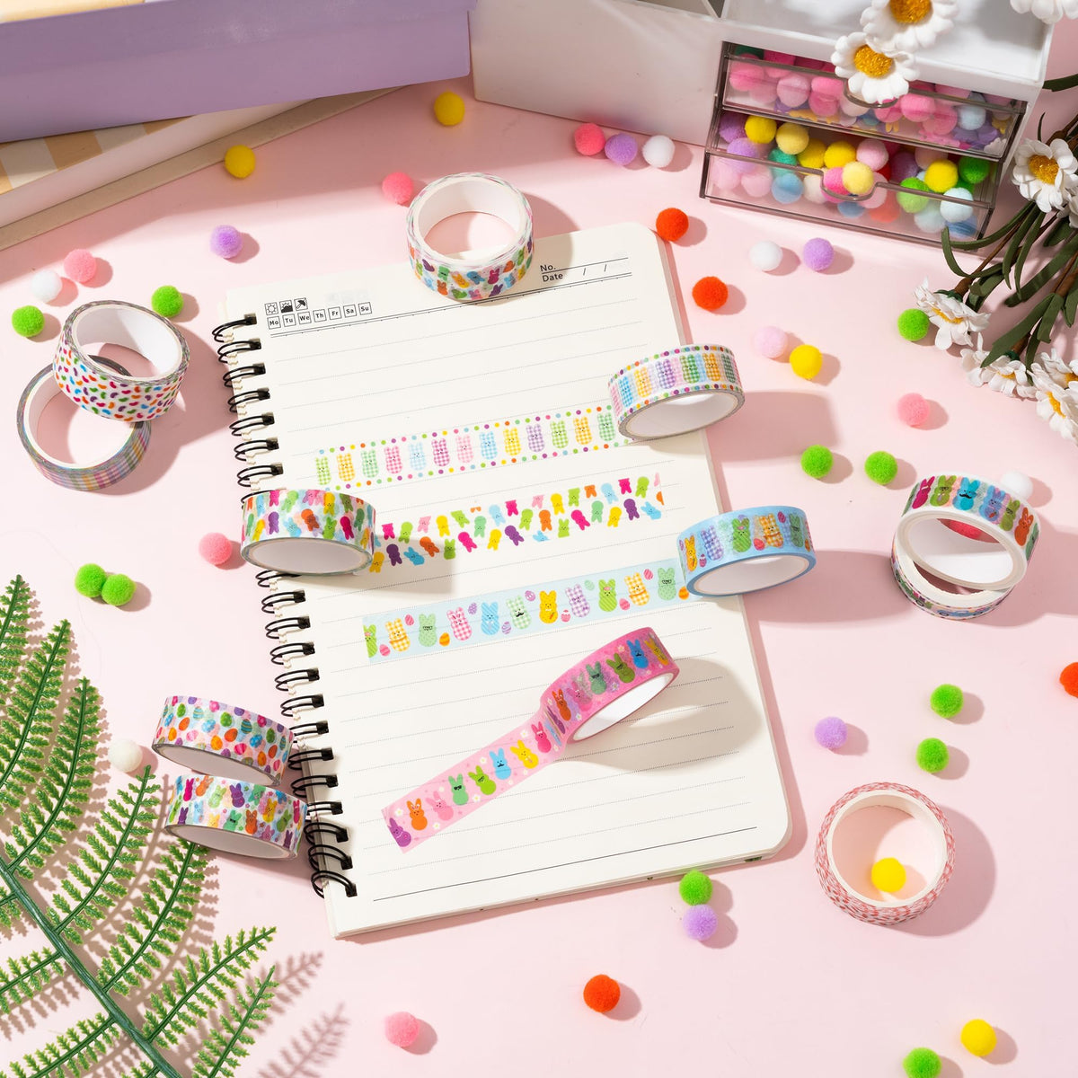 BkeeCten Cute Bunny Easy Hand Tear Washi Tape for Scrapbook Gift Wrapping