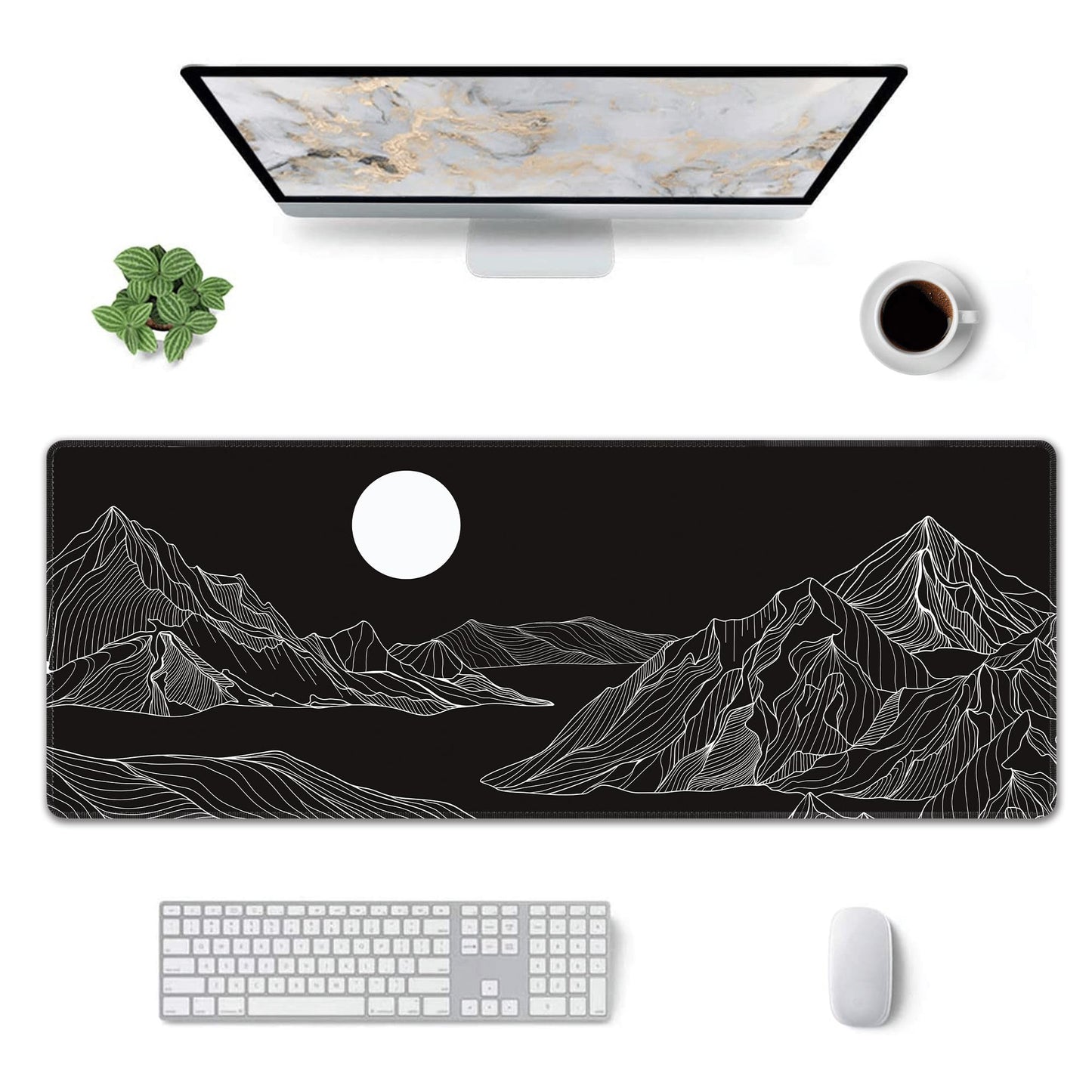 Black and White Mountain Large Mouse Pad,Gaming Keyboard Desk Pad,Extended Mouse Mat Non-Slip