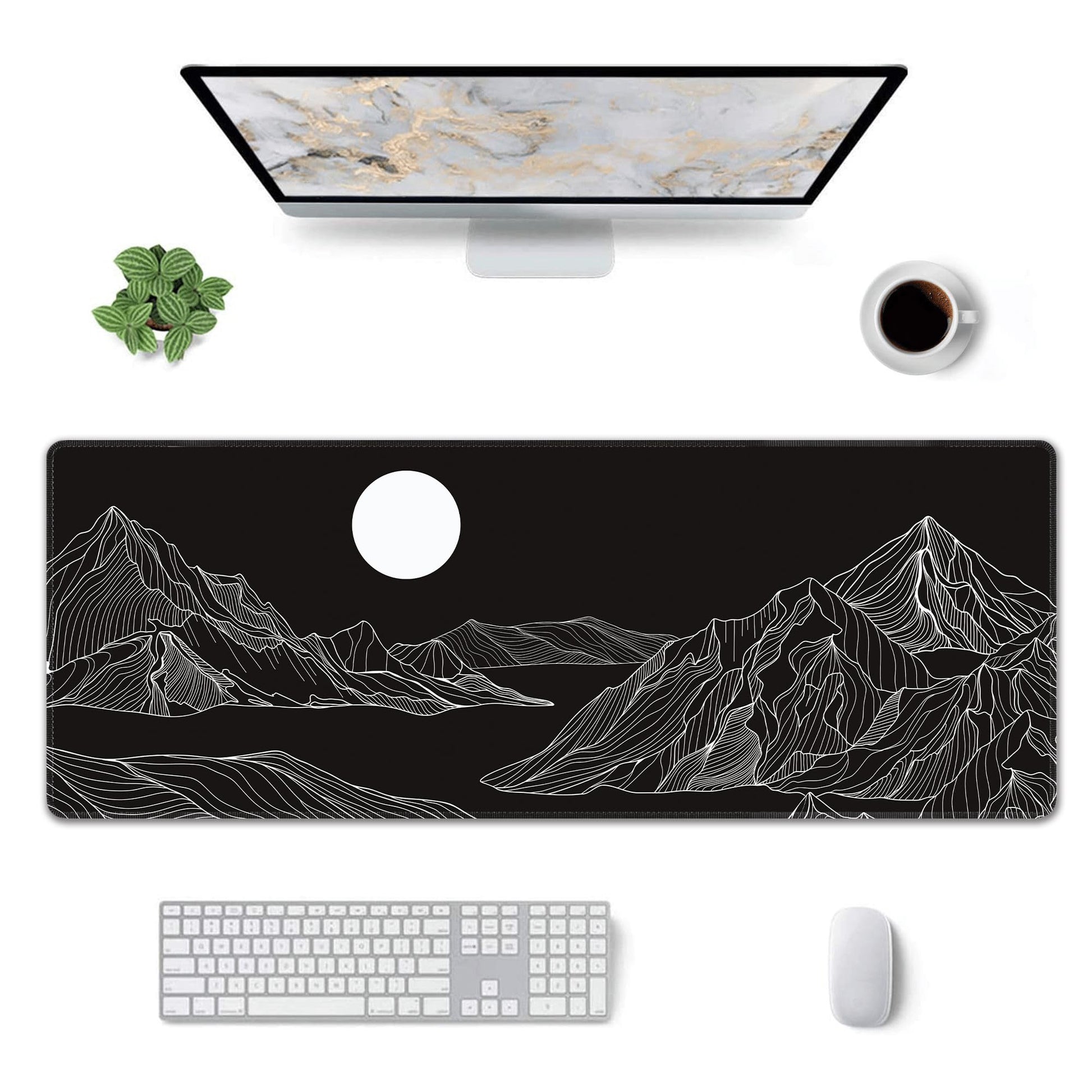 Black and White Mountain Large Mouse Pad,Gaming Keyboard Desk Pad,Extended Mouse Mat Non-Slip