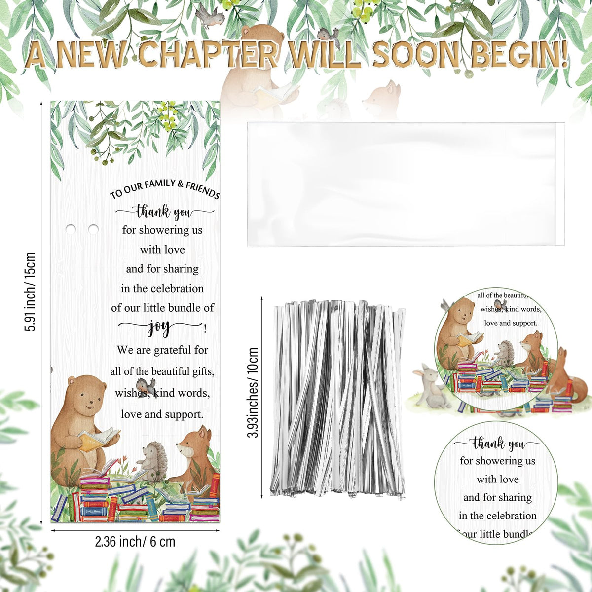 Spakon 50 Sets New Chapter Baby Shower Favor Pens with Thank You Bookmark