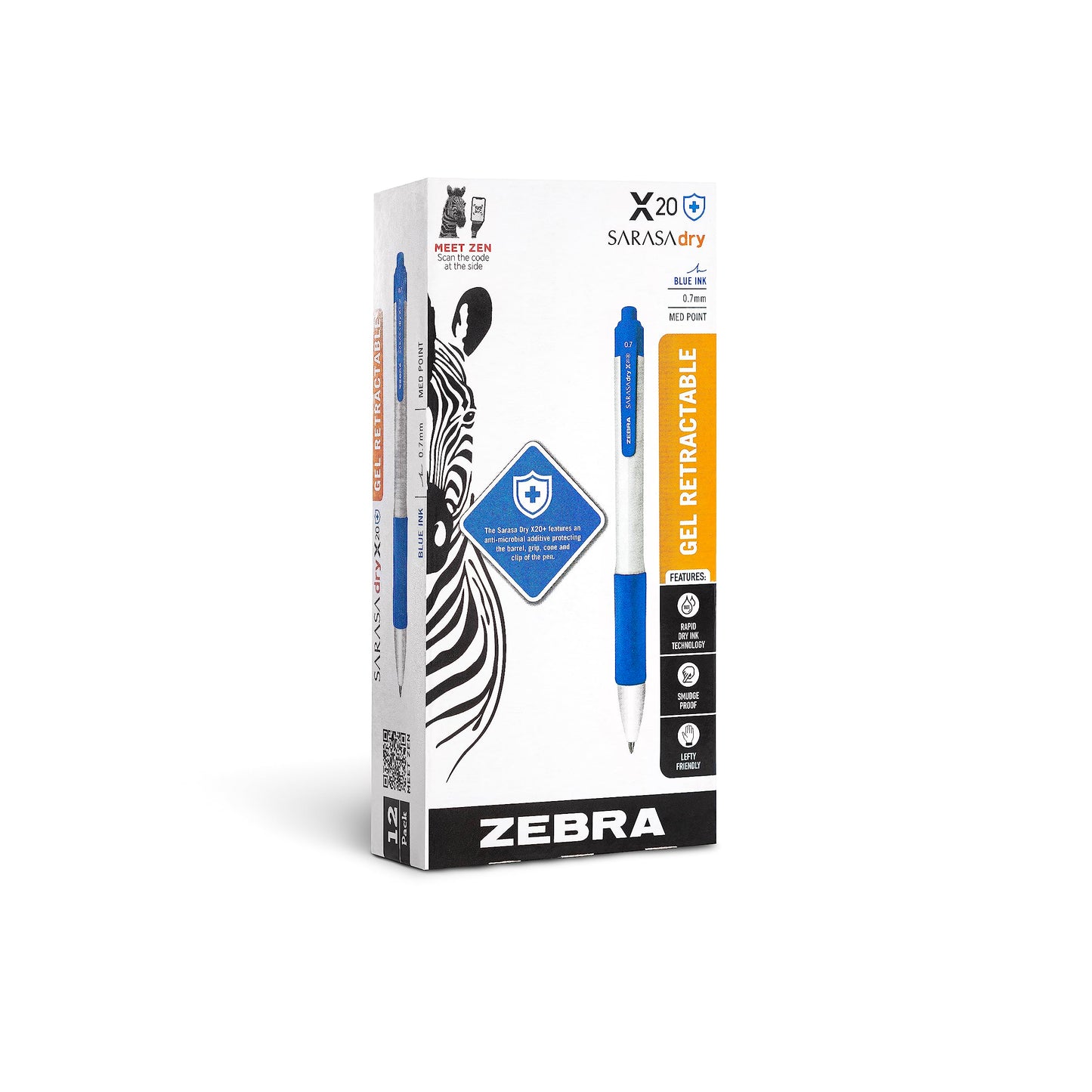 Zebra Pen SARASA X20+ Retractable Gel Pen, Blue Ink, 0.7mm, 12-Pack