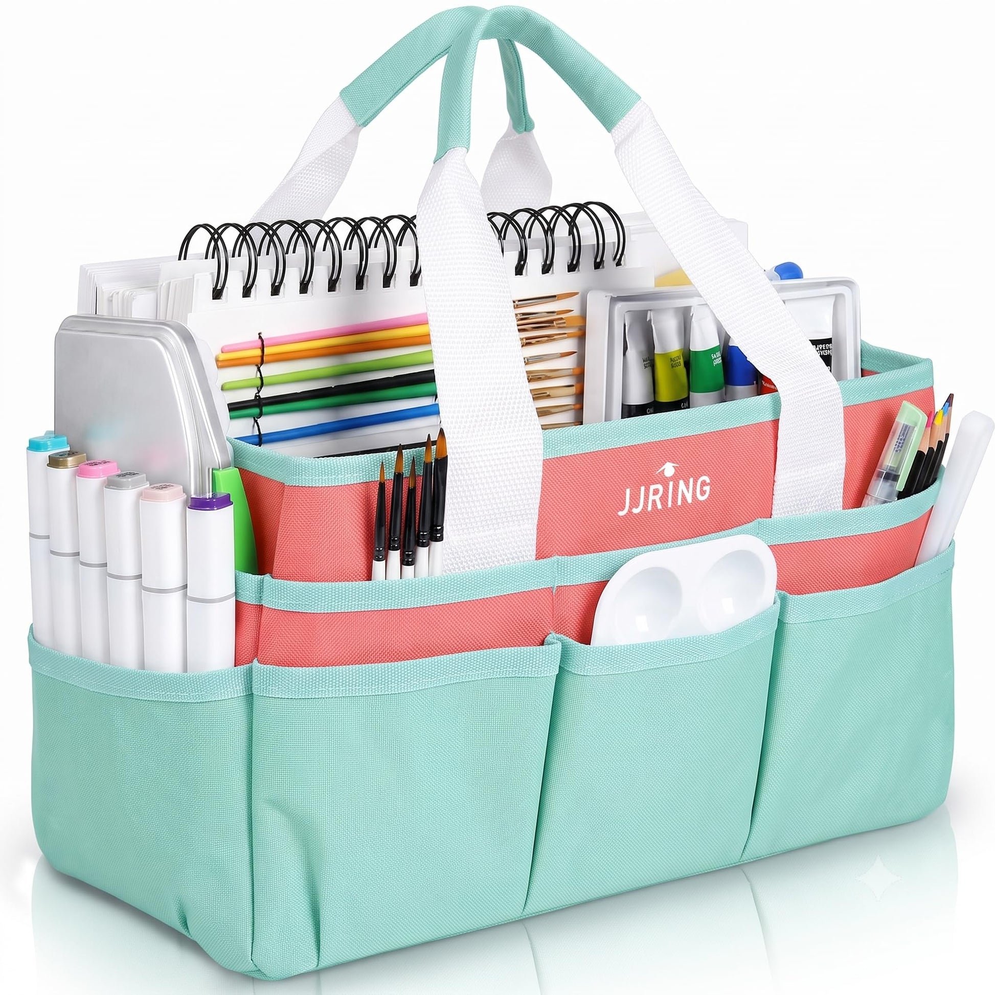 JJRING Craft Organizer Tote Bag Art Storage Caddy Green and Orange