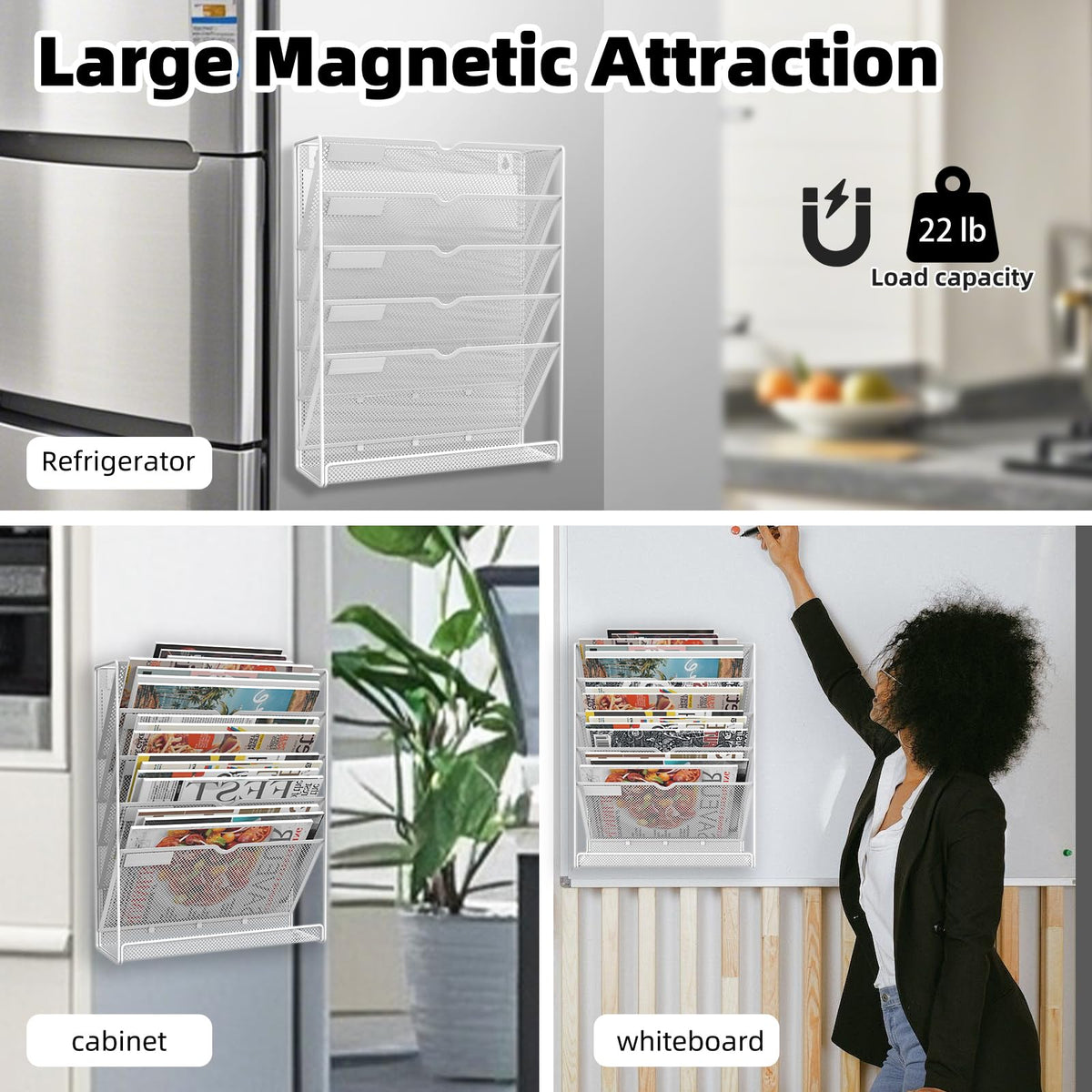 LQPAFZ 6 Tier Magnetic File Holder, No Drilling Installation File Cabinet Organizer,Black Magnetic