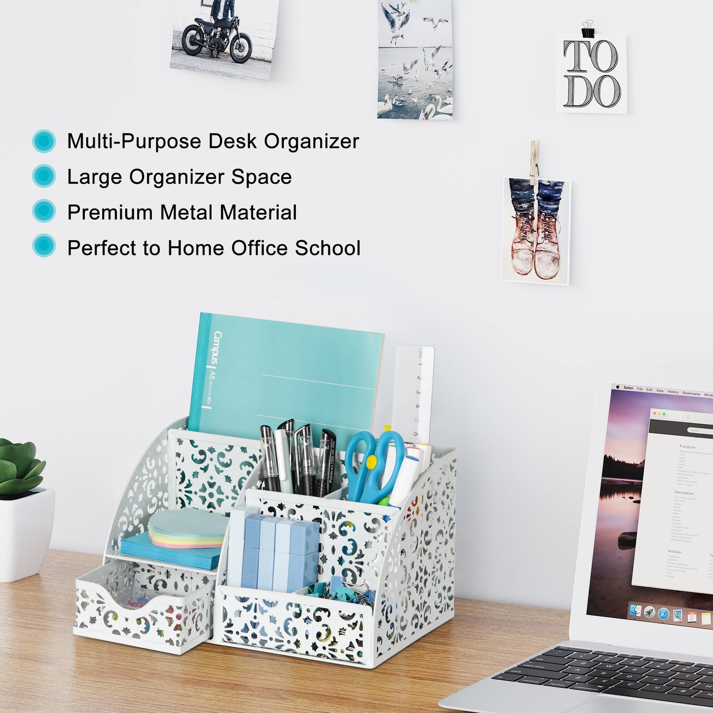 EasyPAG Desk Organizer and Pen Holder for Desk, Mesh Office Supplies Storage Caddy with Drawer for