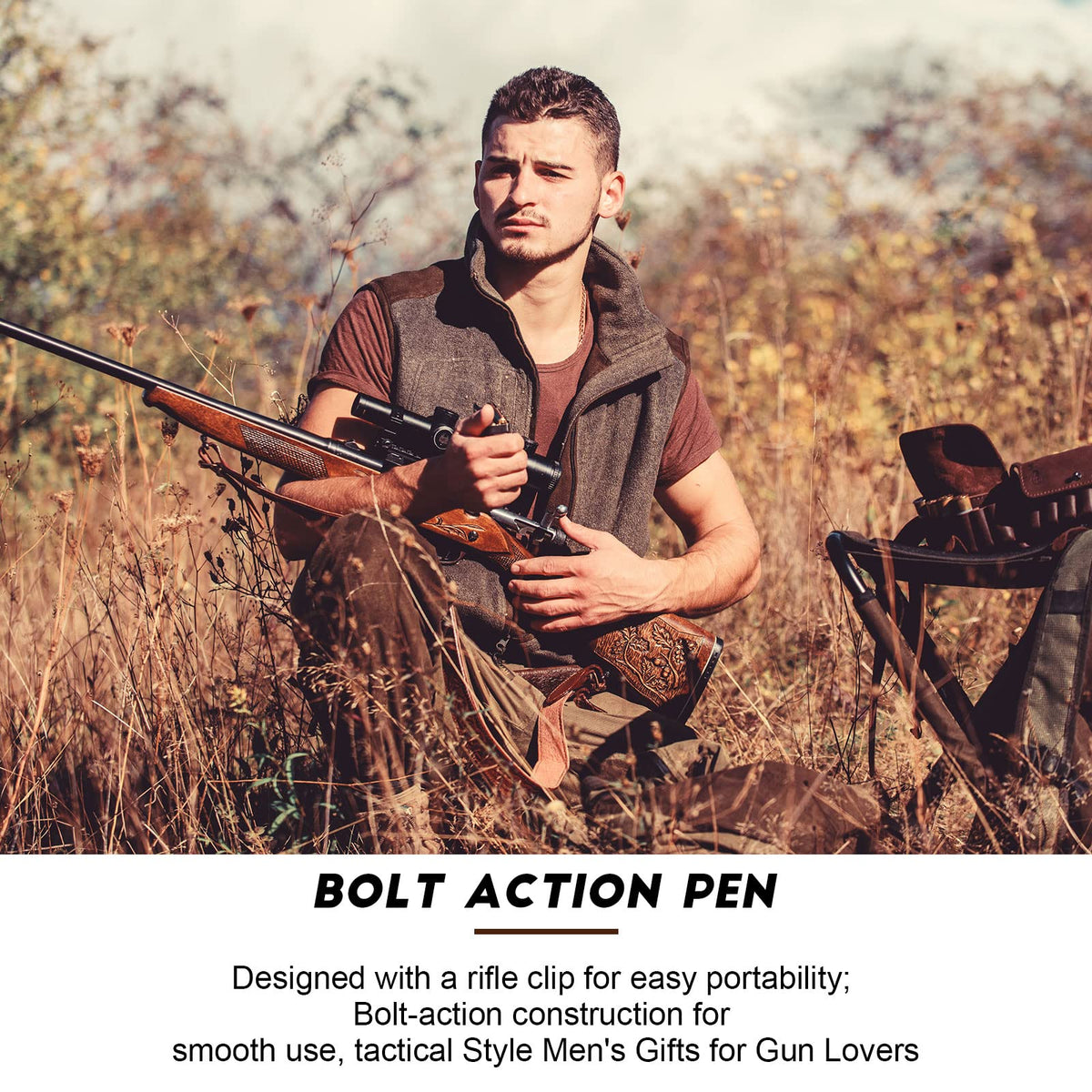 Crtiin Bolt Action Gun Pen Bullet Ballpoint for Gun Lover,Wood