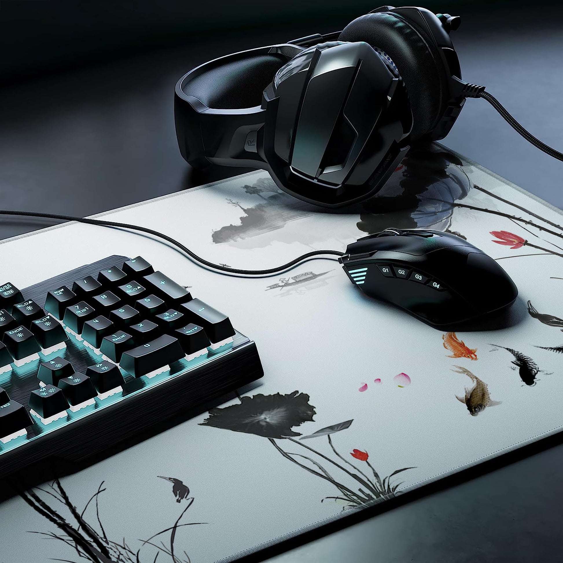 LL-COEUR XXL Landscape Gaming Mouse Pad Computer Keyboard Mat Office Desk Pad (Lotus, 27.5" x 11.8"