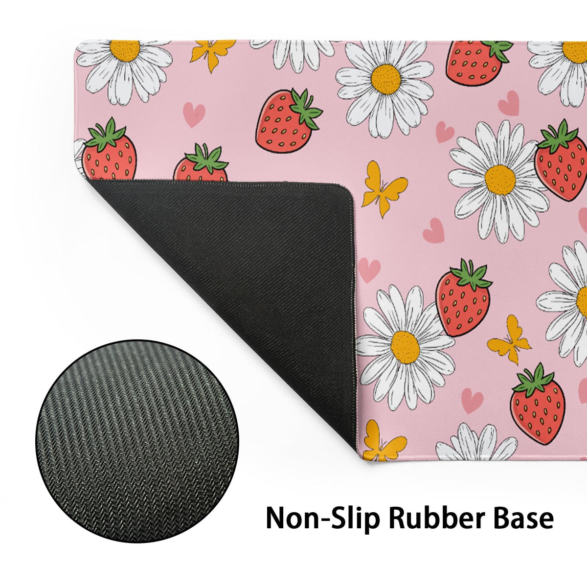 Strawberry Mouse Pad Pink Cute Desk Mat Large Gaming Mousepad Pink Keyboard Pad 31.5x11.8in