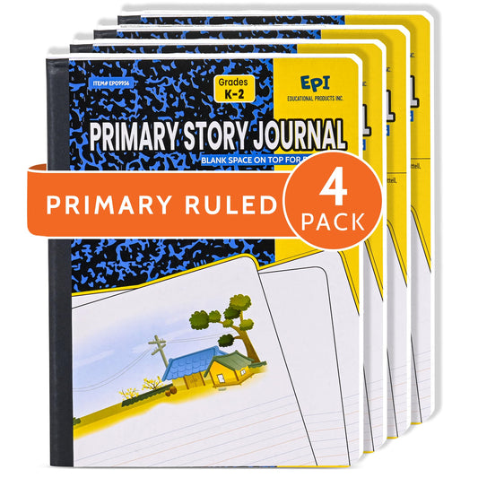 4 Pack - EPI Primary Ruled Composition Notebook Black - 200 Pages (100 Sheets), 9-3/4 x 7-½