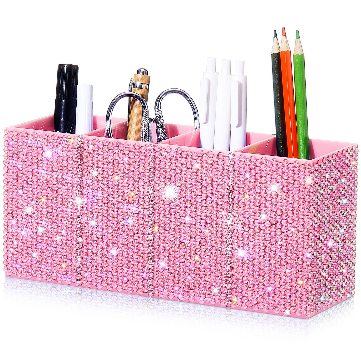 Resholder Rhinestone Desk Organizer, Pink Pen Makeup Brush Holder