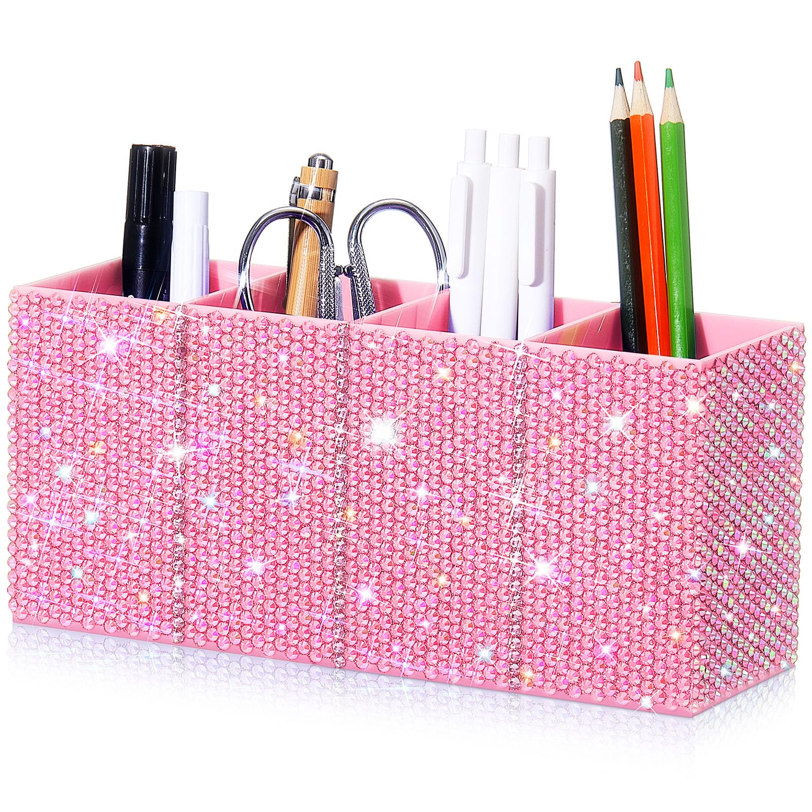 Resholder Rhinestone Desk Organizer, Pink Pen Makeup Brush Holder