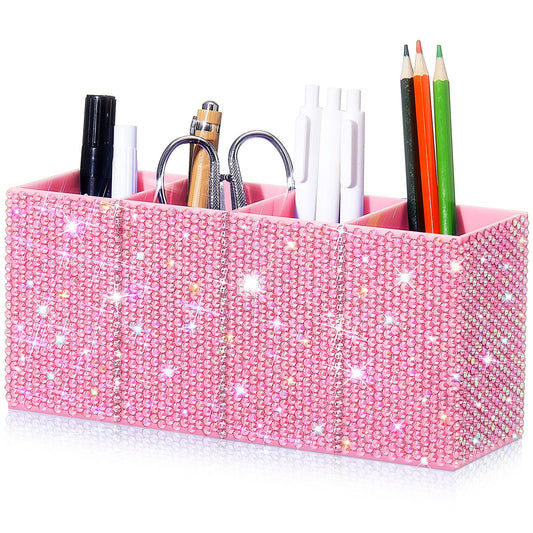 Resholder Rhinestone Desk Organizer, Pink Pen Makeup Brush Holder