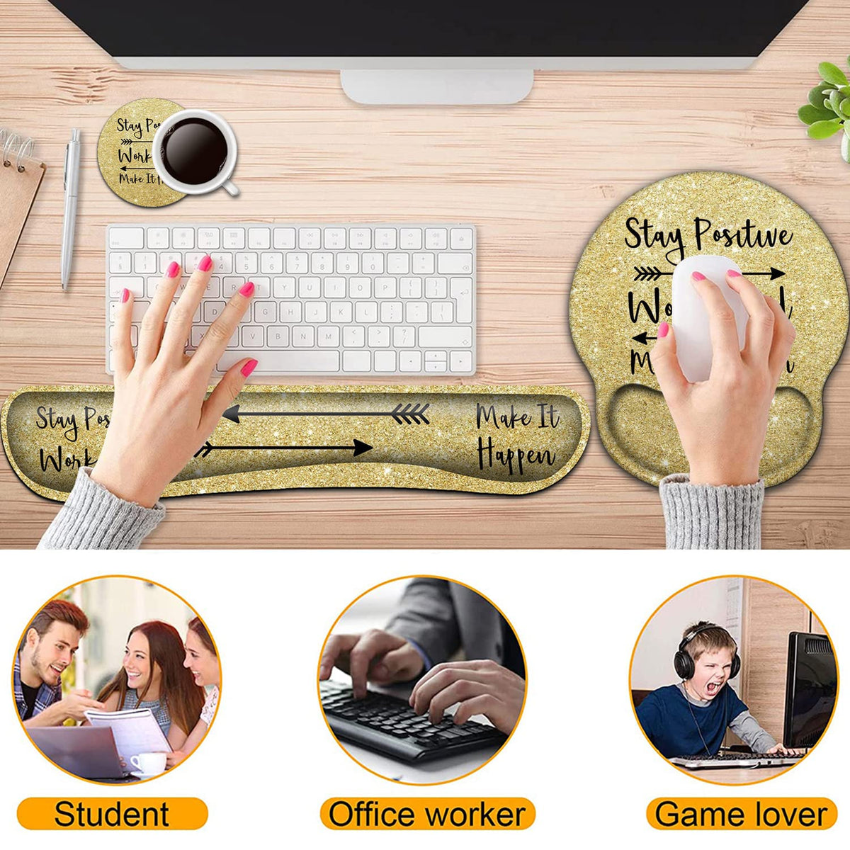 Keyboard Wrist Rest and Mouse Pad with Wrist Support, Ergonomic Gel Mouse Pad Coaster, Easy Typing