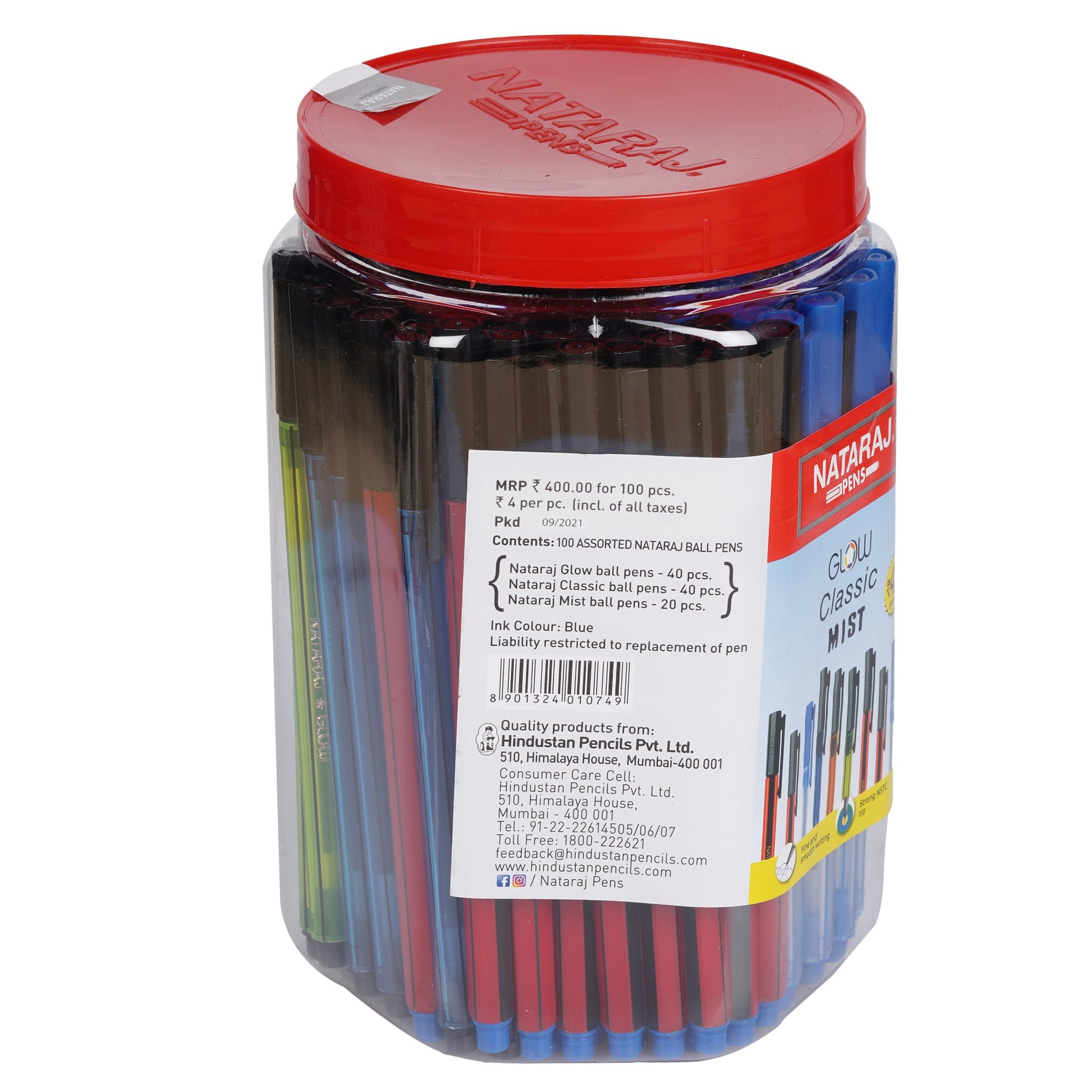 Nataraj GCM Ball Pen Jar, Red/White