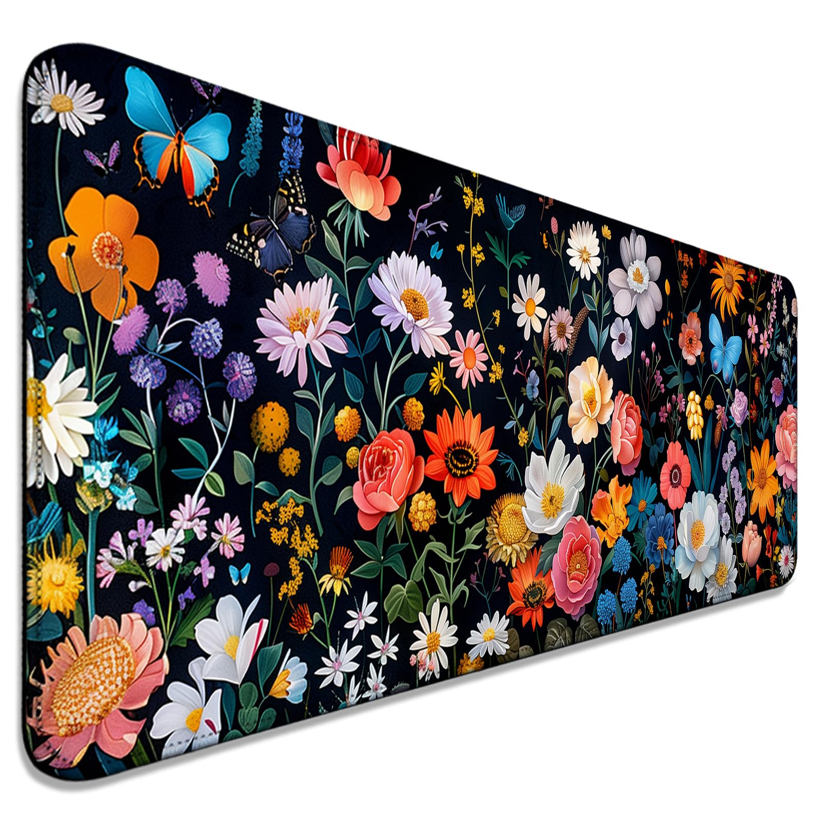 AYKDTFN Butterfly Flowers Gaming Mouse Pad, Extended Large Floral Plant Desk Mat, Computer Keyboard