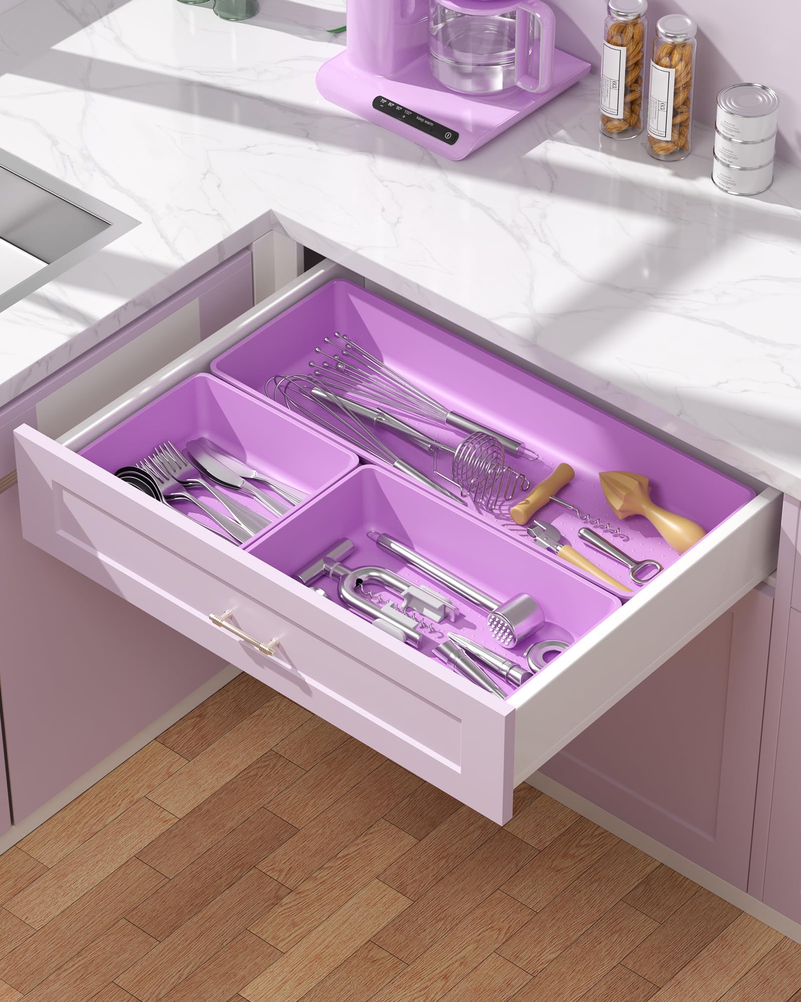 MLIKLU 10 Pack Large Size Plastic Drawer Organizers Set, 3 Sizes Desk Drawer Organizer Trays