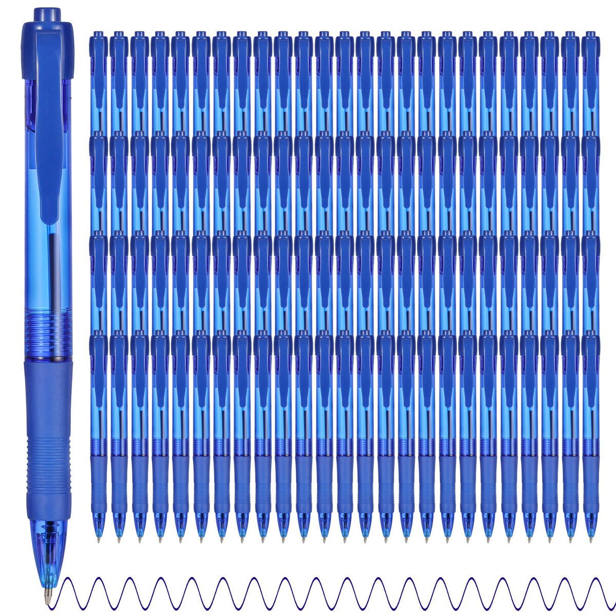 deegtran Pens Bulk, 100 Pack No Bleed Blue Ink Click Pens with Soft Grip, Wholesale Retractable