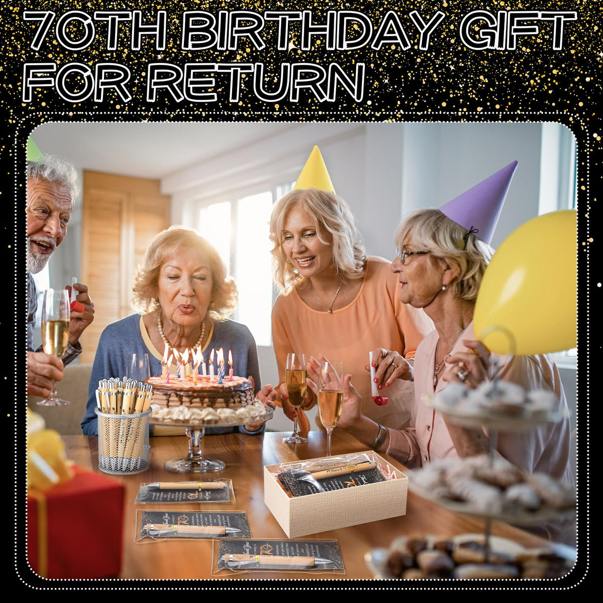 Sayglossy 50 Sets 70th Birthday Party Favors with Pens And Thank You Cards