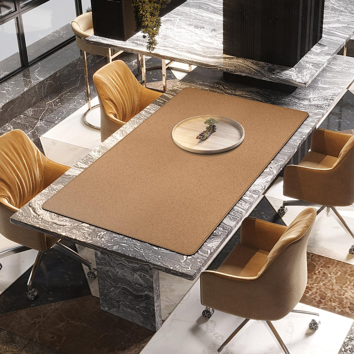 MAIDERN Cork & Leather Desk Mat, 51.2” x 27.5” Reversible Desk Pad (Black)