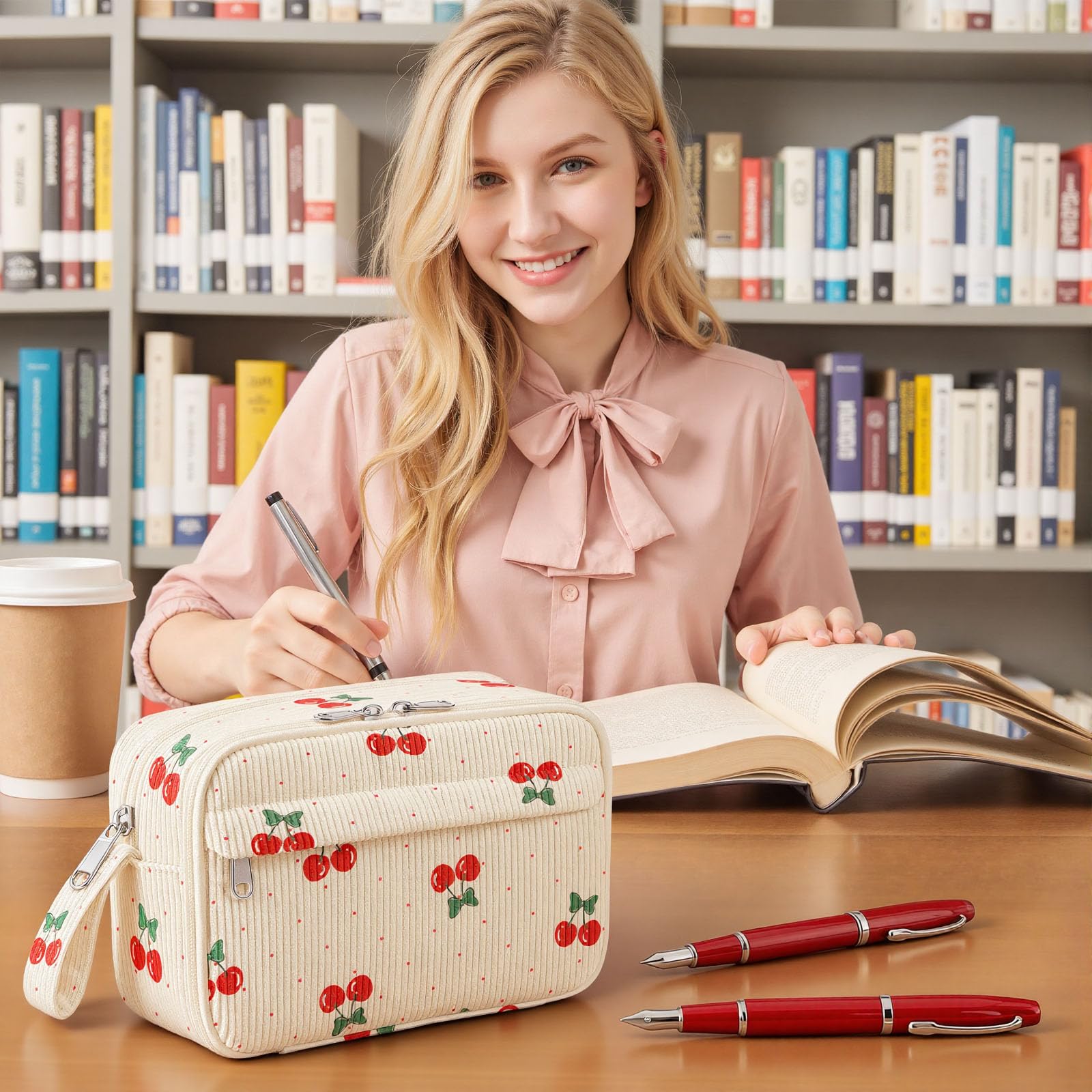 WOBAGMEN Cute Pencil Case,Large Corduroy Zippered Pencil Case Pouch, Aesthetic Pencil Bag with