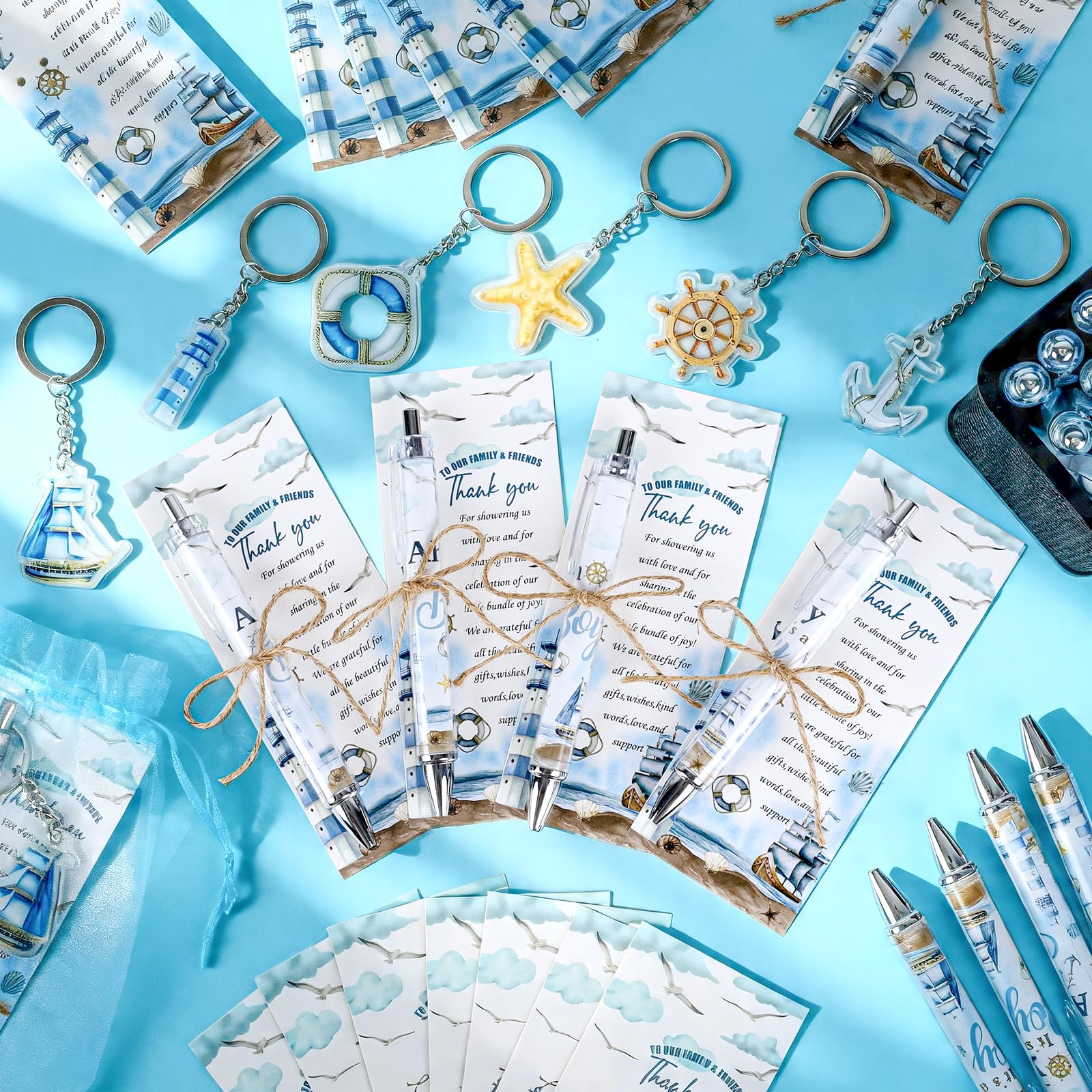 EYNDYN 145 Pieces Ahoy It’s a Boy Baby Shower Favors for Guest Nautical Ballpoint Pens and