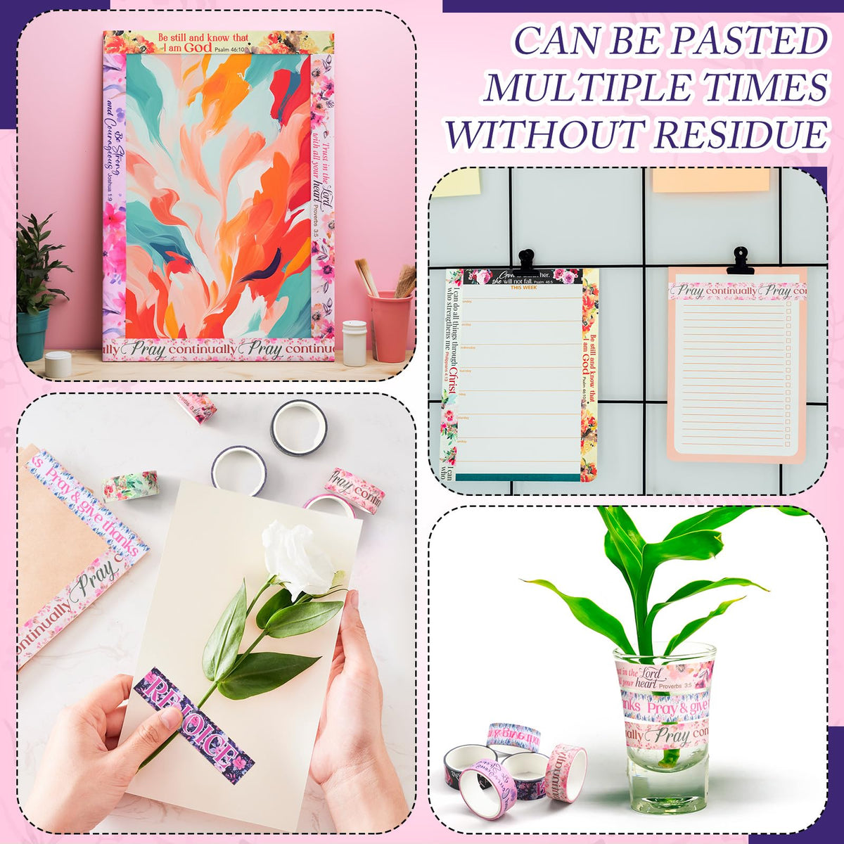 Janlaugh 24 Rolls Christian Washi Tape Gifts, Watercolor Floral Religious