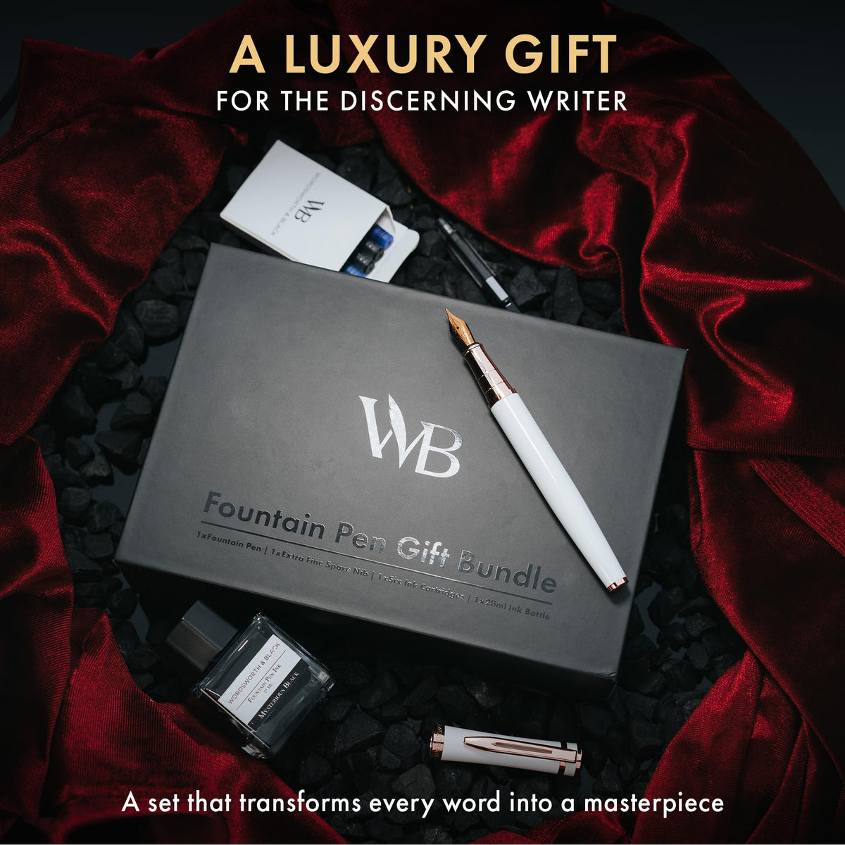 Wordsworth & Black Fountain Pen Gift Set, Medium & Extra Fine Nib, White Rose
