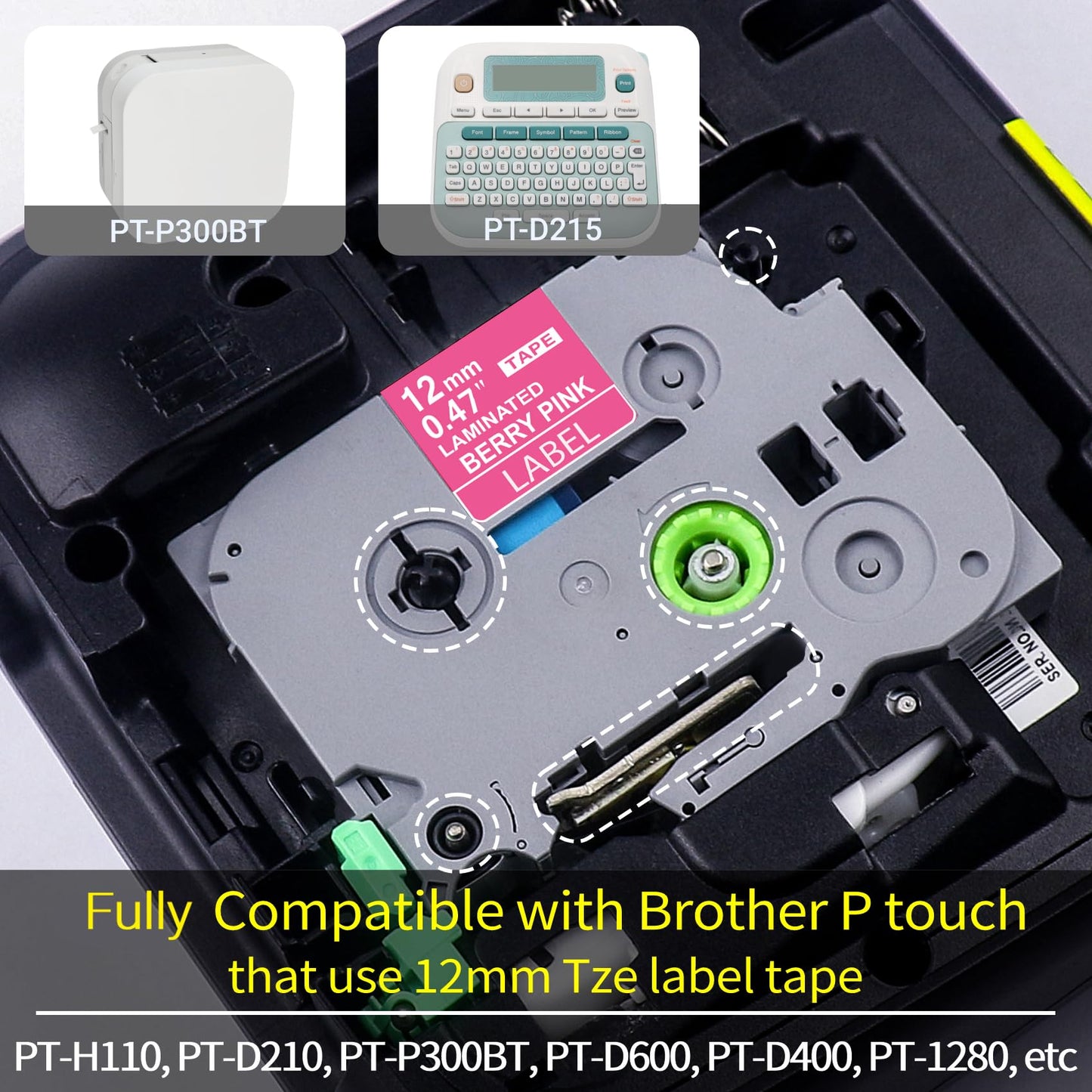 Lonitul TZ Tape 12mm 0.47 Fluorescent Color (Orange/Yellow/Green/Pink)