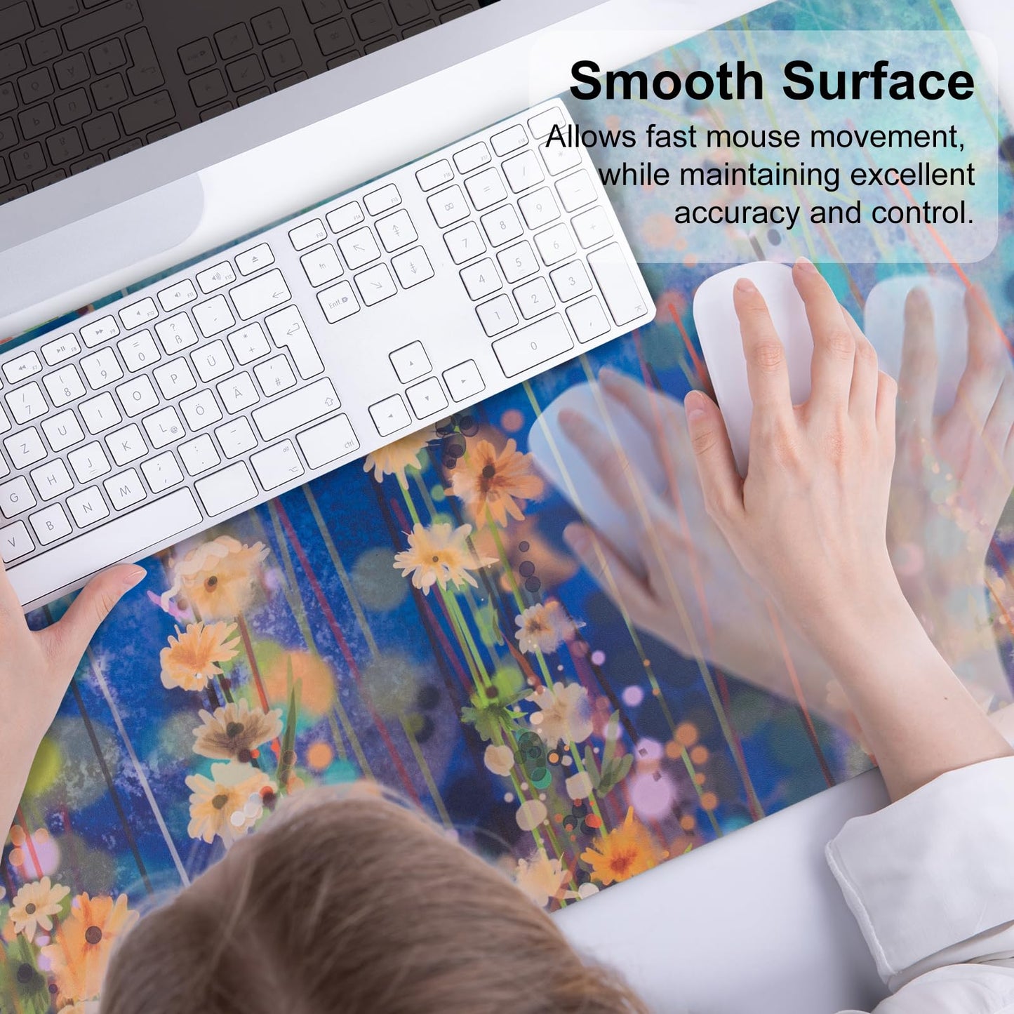 QiyI PU Leather Large Mouse Pad, Office Decor, 31.5" x 15.7", Ivy Flowers