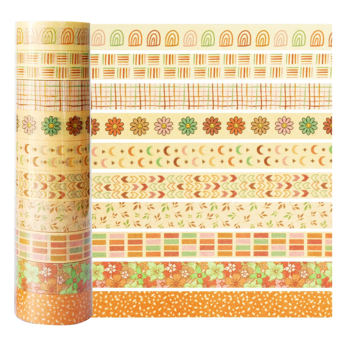 YUBX Boho Washi Tape Set 10 Rolls Cute Masking Graphic Floral Pattern Decorative Tapes for Arts