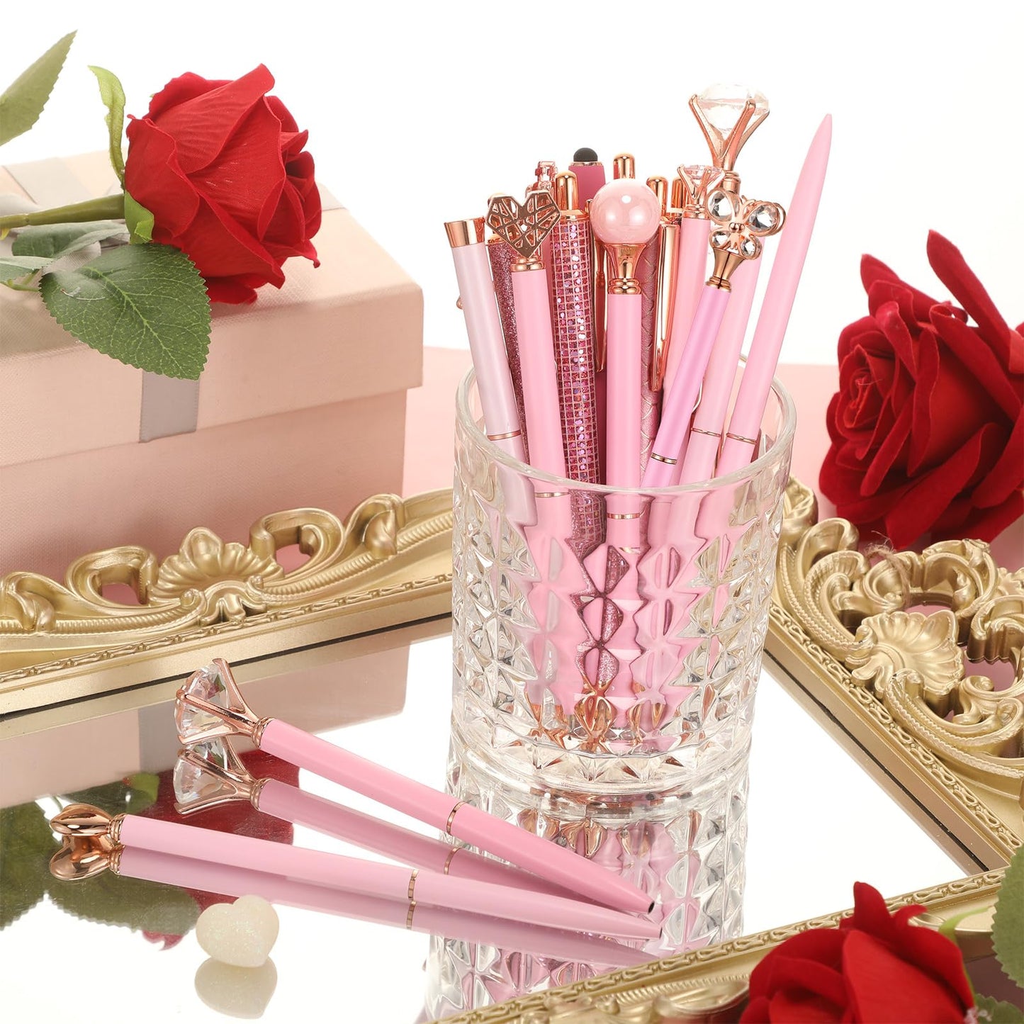 Colarr 16 Pcs Crystal Diamond Glitter Pens Fancy Ballpoint,Pink