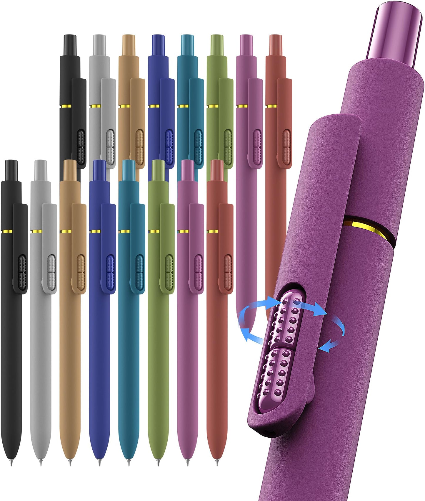 inkipen 16 Pcs Gel Pens, Black Ink with Fidget Clip, Fine Point(0.5mm)