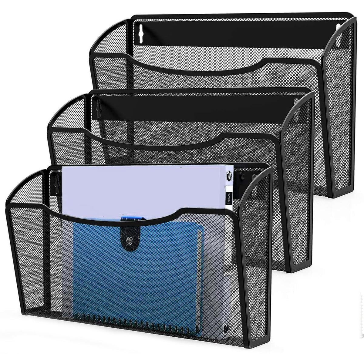 MINDEPOT Wall File Organizer, Hanging Wall File Holder, 3 Pack, Black