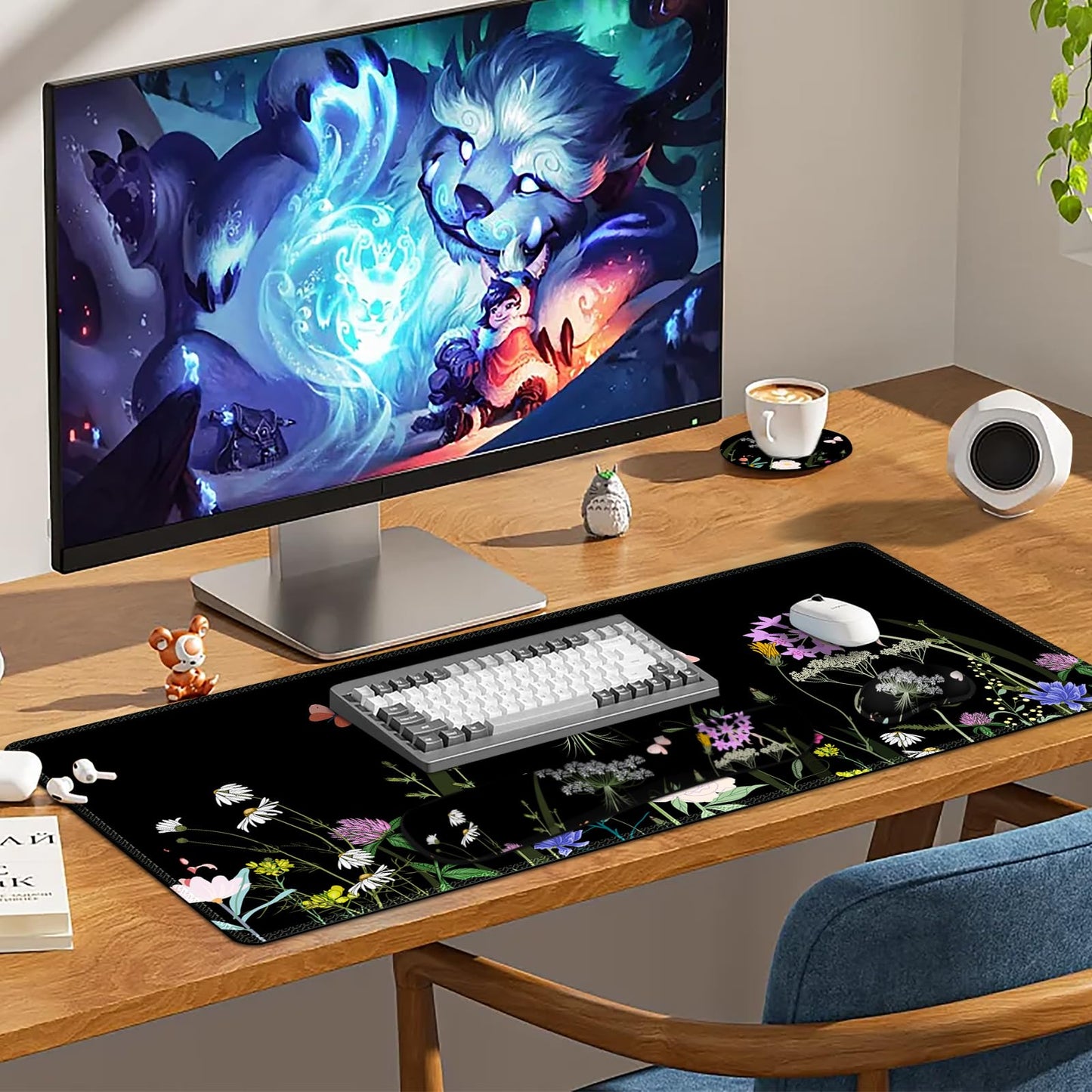Lauspuck Desk Mat, Gaming Mouse Pad Wrist Rest Support Weeds, XXL Large Mousepad + Keyboard Wrist