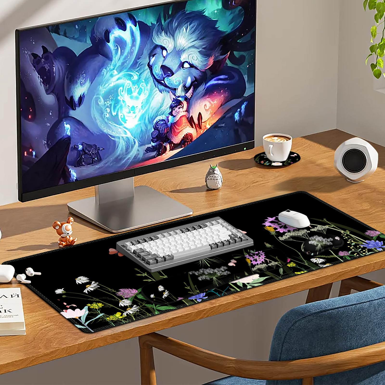 Lauspuck Desk Mat, Gaming Mouse Pad Wrist Rest Support Weeds, XXL Large Mousepad + Keyboard Wrist