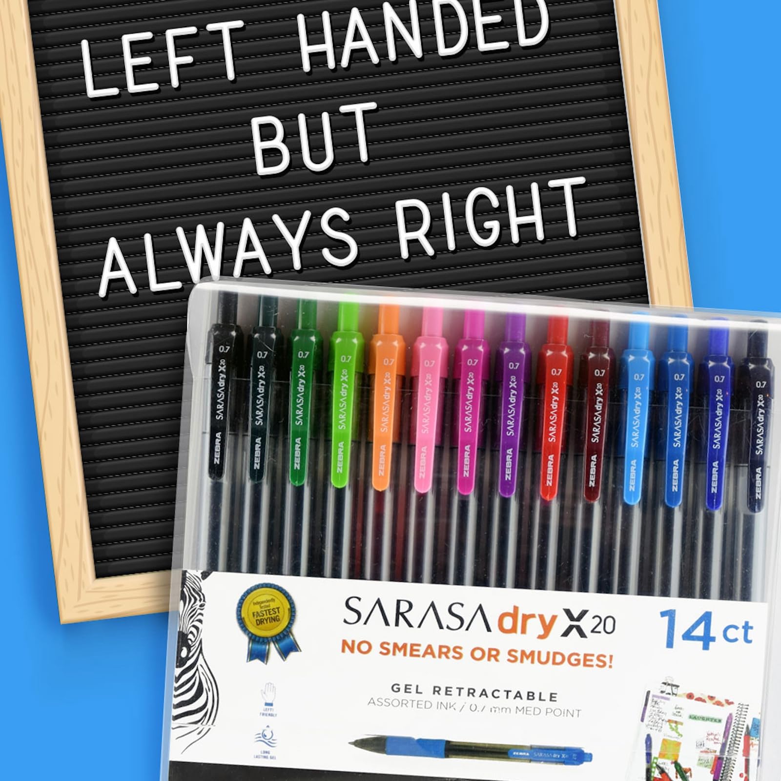 Zebra Pen SARASA X20 Retractable Gel Pen, Assorted Ink, 0.7mm, 14-Pack