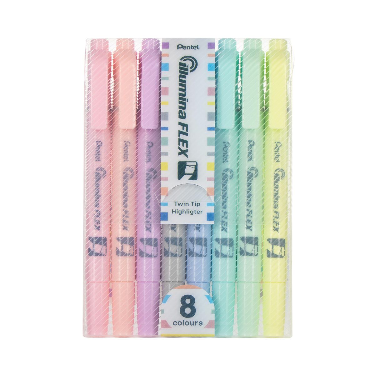 Pentel Illumina Flex Twin Tip Highlighter, Dual-Tip Marker Highlighter, Flex Tip and Chisel, 8