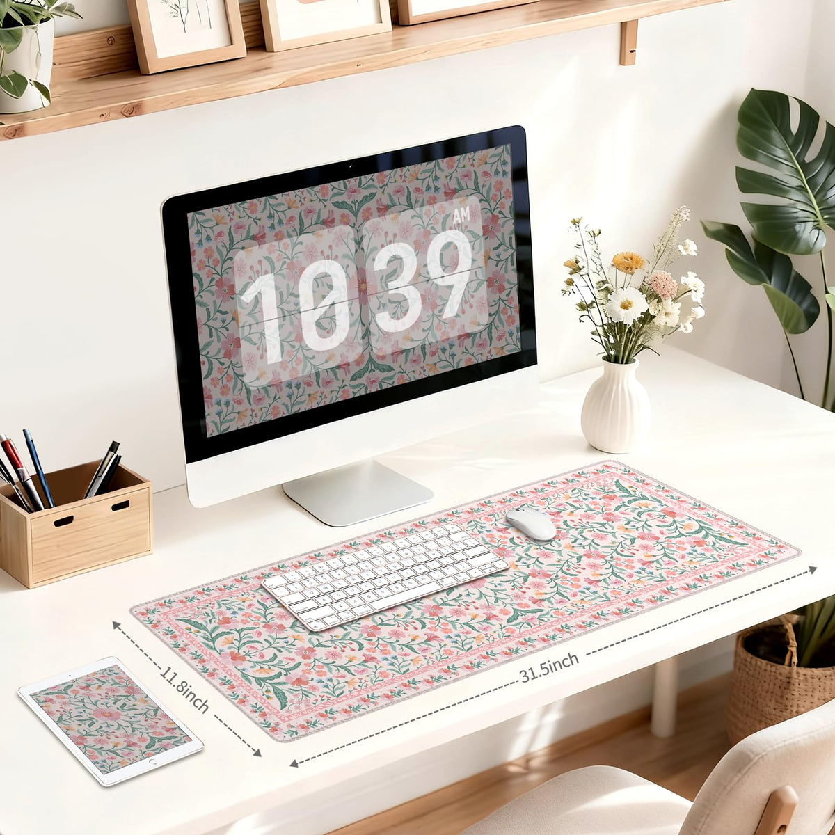 TOXXU Floral Gaming Mouse Pad with 3mm Anti-Slip Base (Cute Extended XL Large Mousepad Matt) (Big