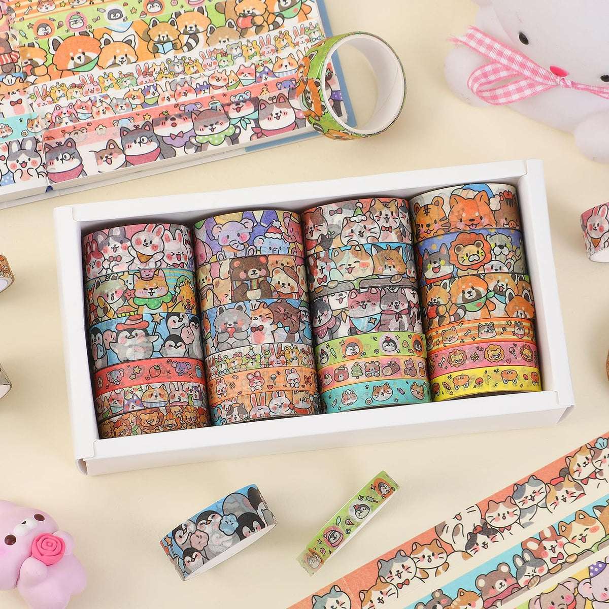 24 Rolls Colorful Cute Cartoon Animal Writable Washi Tape Set, Decorative Tapes for Scrapbooking