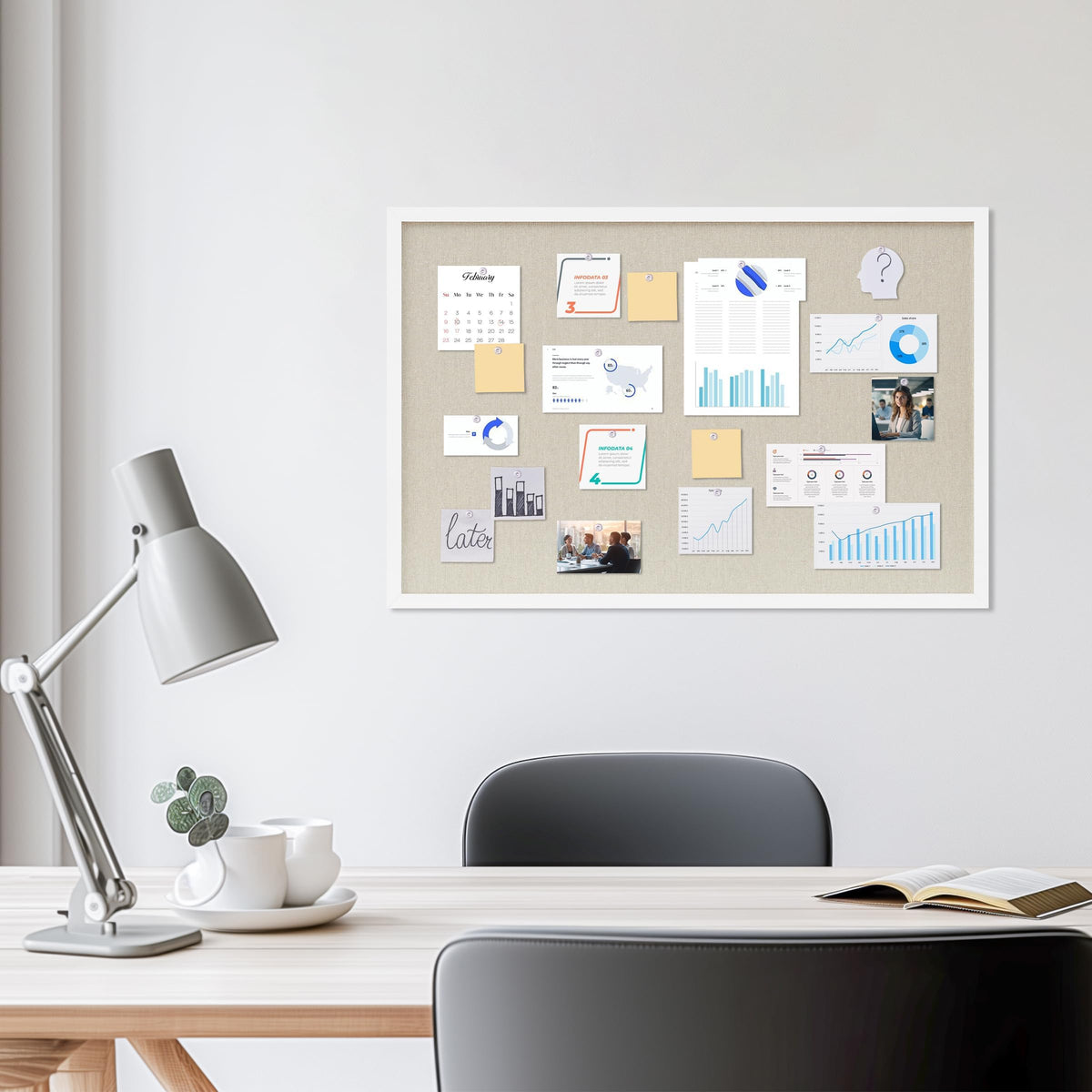 DAHAPYBOO Cork Board with Linen White,Bulletin Board 30"x20"