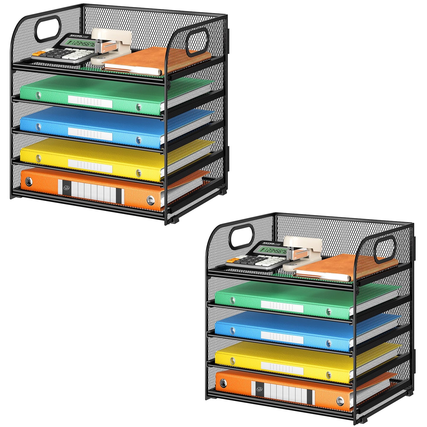2 Pack 5-Tier Paper Organizer Letter Tray with Handle - Black Mesh Desk Paper Sorter File Organizer