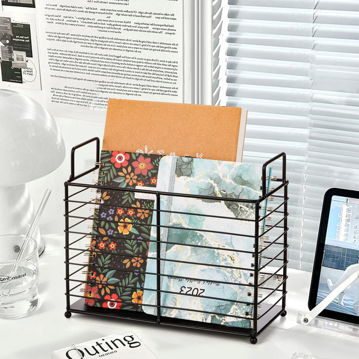 Noamus Metal Magazine Rack, Newspaper Book Tablet Storage Basket, File Holder Mail Organizer Bin