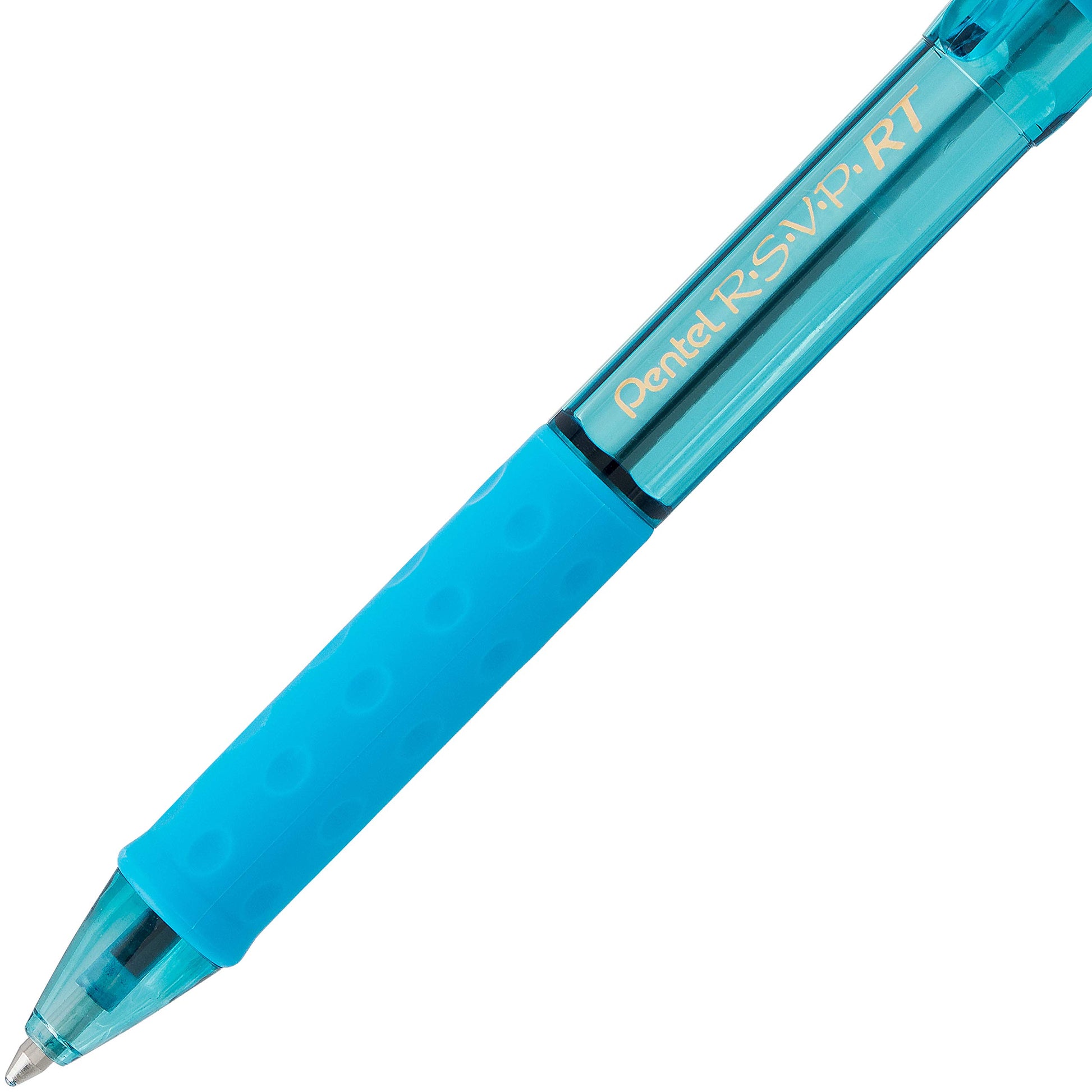 Pentel RSVP RT Colors Retractable Ballpoint Pen, (1.0mm) Medium Line, Barrel, Sky Blue Ink, Box of