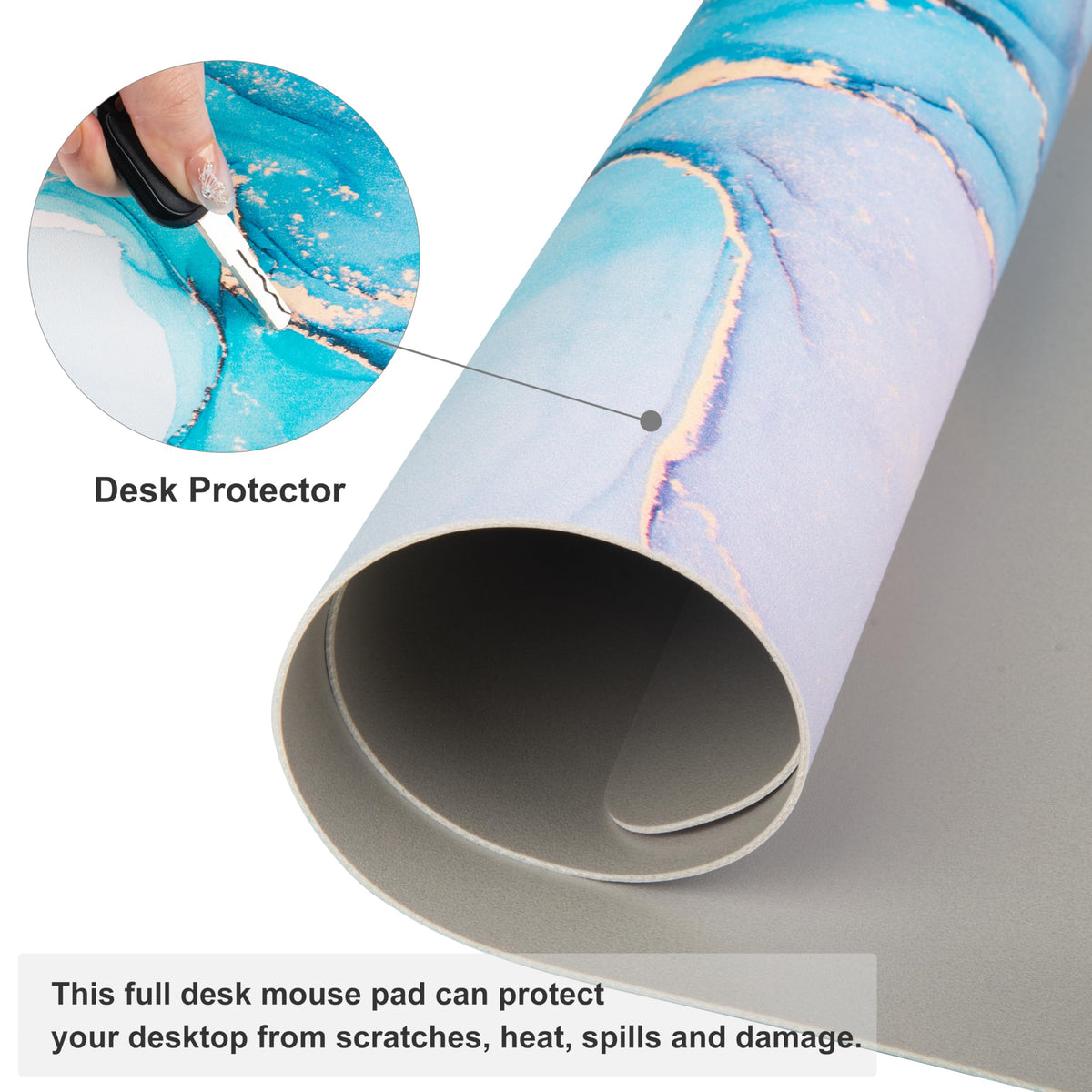 QiyI PU Leather Large Mouse Pad, 31.5" x 15.7", Blue Pink Fluid
