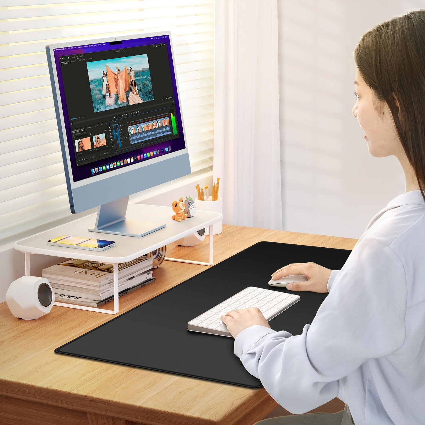 LL-COEUR Black XXL Laptop Mouse Mat 27.5x15.7x0.12inch, Large Desk Protector Pad with Non-Slip