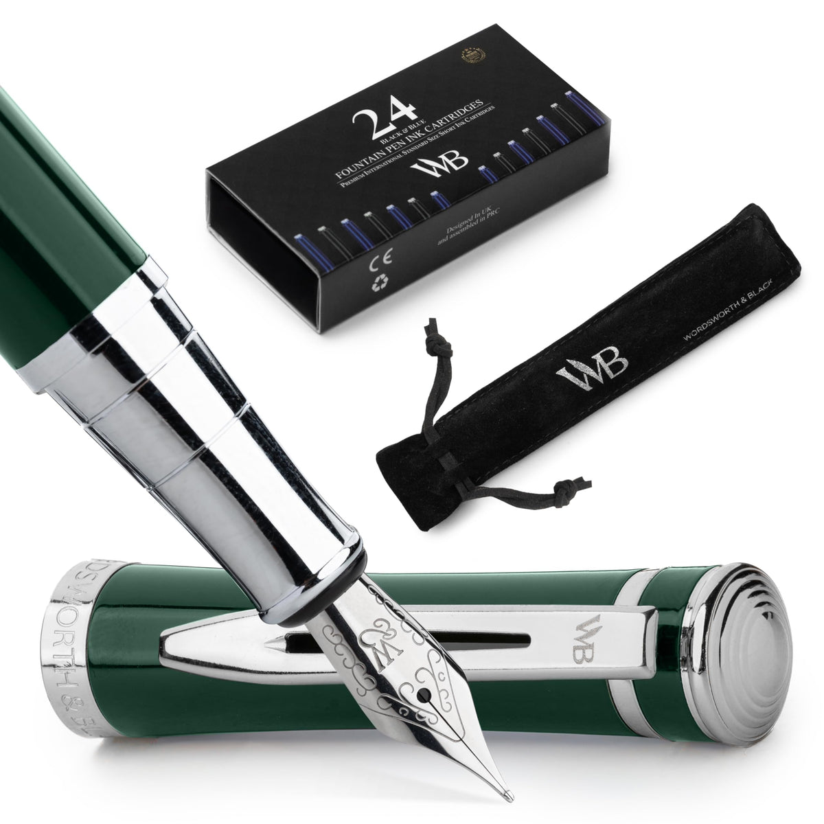 Wordsworth & Black Luxury Fountain Pen Set for Writing, Medium Nib, Green