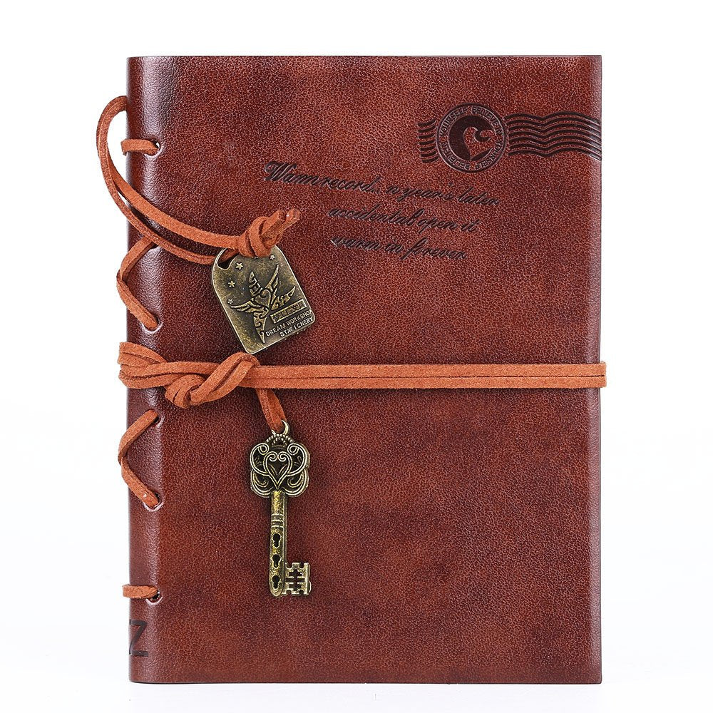 EvZ Classic Vintage Leather Writing Journal Notebook - Unique Key Bound Retro Diary, Blank Kraft
