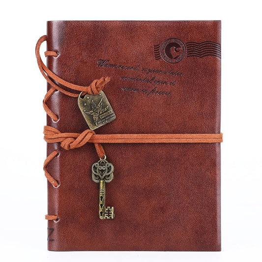 EvZ Classic Vintage Leather Writing Journal Notebook - Unique Key Bound Retro Diary, Blank Kraft