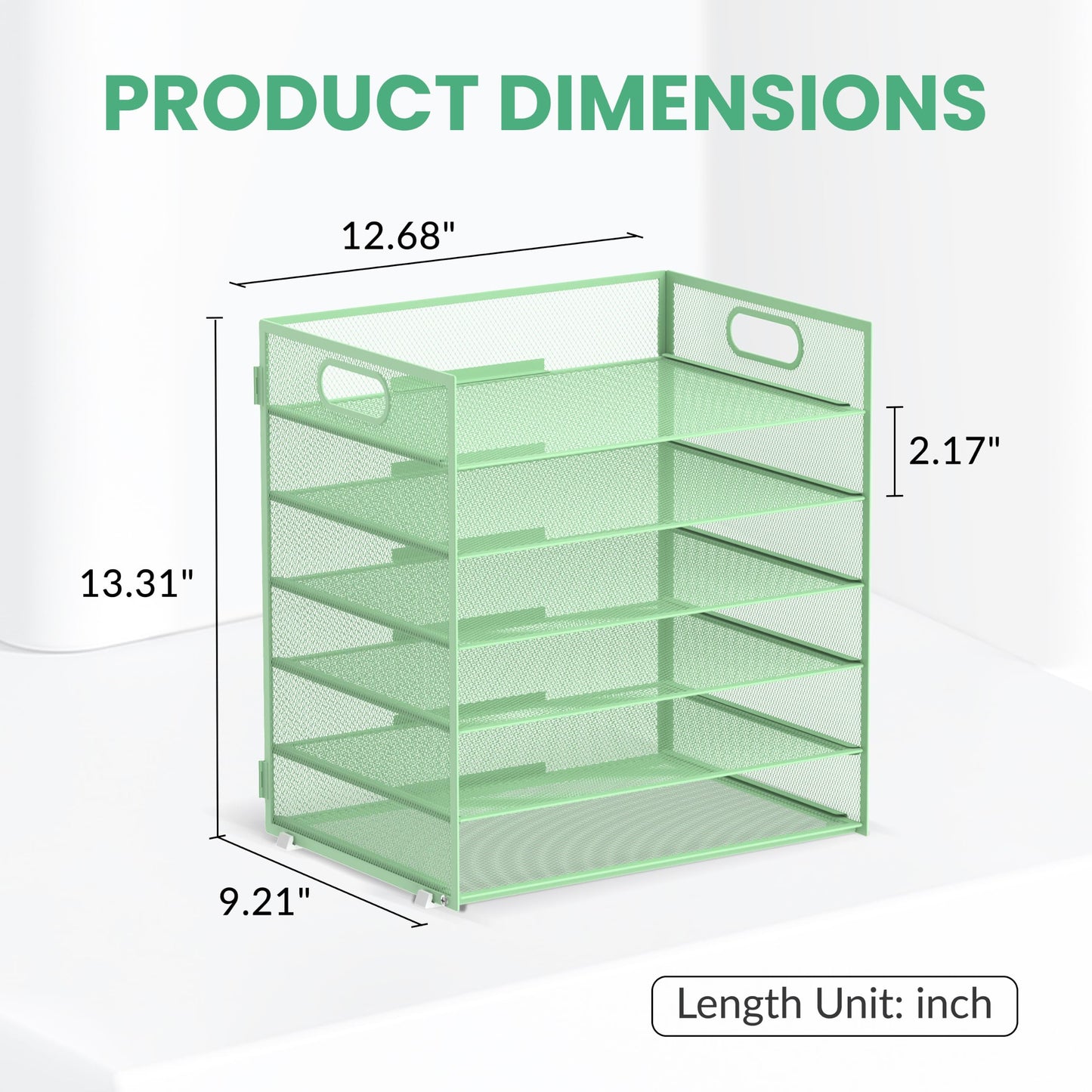 Daltack 6-Tier Paper Organizer for Desk with Handle, Green, 2 Pack