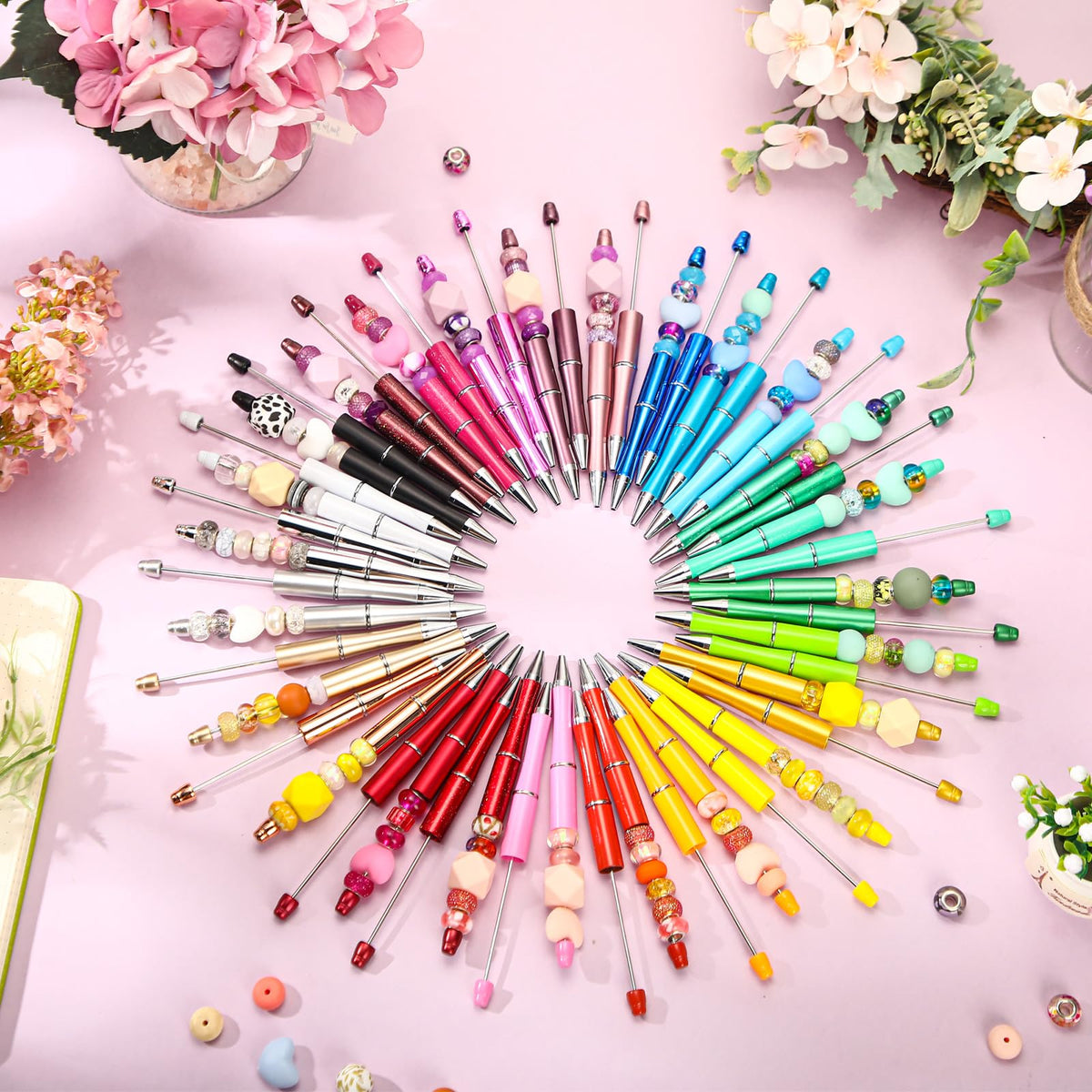 Kosiz 150 Pcs Plastic Beadable Pen Bulk, Pure Colors