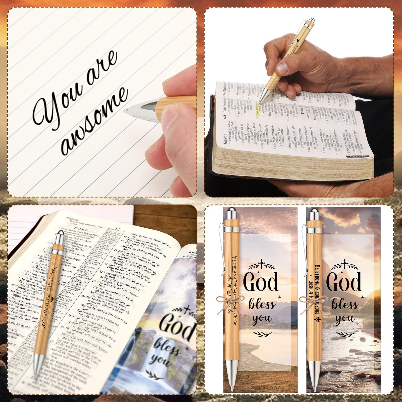 Qeeenar 50 Set Scripture Bamboo Pens Religious Gifts Black Ink,Classic
